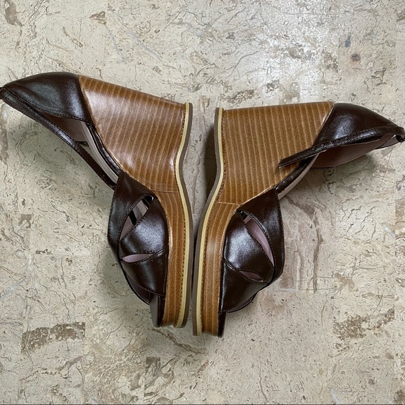 N.Y.L.A Yuki Brown Peep Toe High Wedge Sandal - Picture 8 of 14